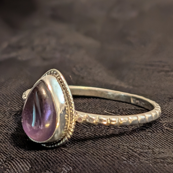 Natural Amethyst Teardrop Ring Solid Sterling Silver Size 8.5 🆕 - Picture 2 of 7